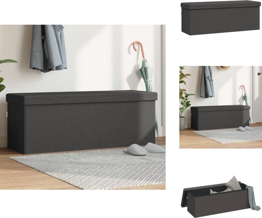 VidaXL Opbergbankje Opbergbankjes Bankje Halbankje Opbergbank inklapbaar kunstlinnen donkergrijs