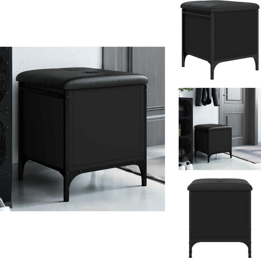 VidaXL Opbergbankje Opbergbankjes Schoenenbankje Halbankje Opbergbank 42x42x45 cm bewerkt hout zwart - Foto 2
