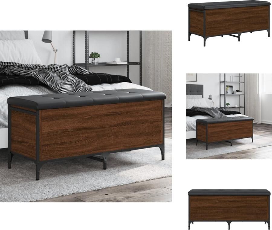 VidaXL -Opbergbankje-102x42x45-cm-bewerkt-hout-bruineikenkleurig - Foto 4