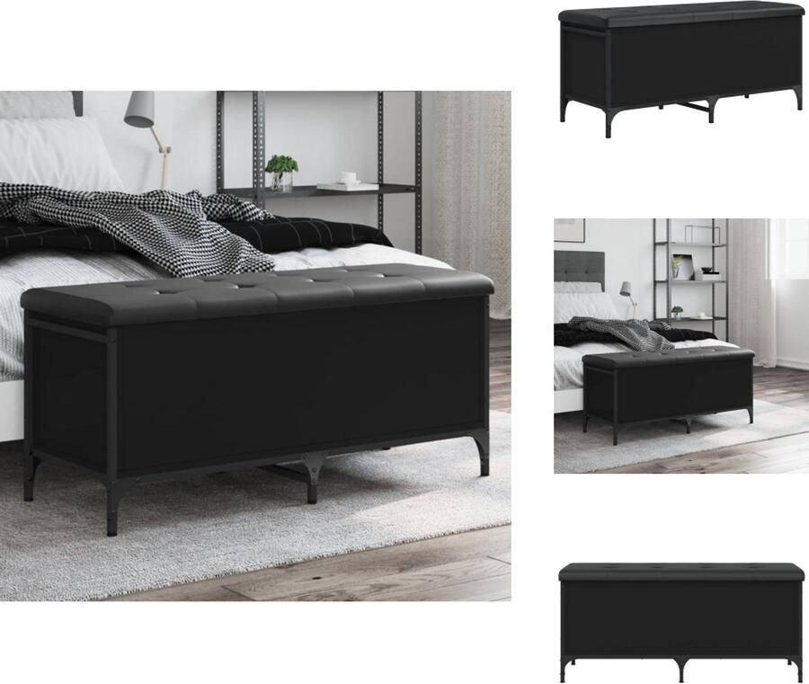 VidaXL Opbergbankje Opbergbankjes Schoenenbankje Halbankje Opbergbankje 102x42x45 cm bewerkt hout zwart