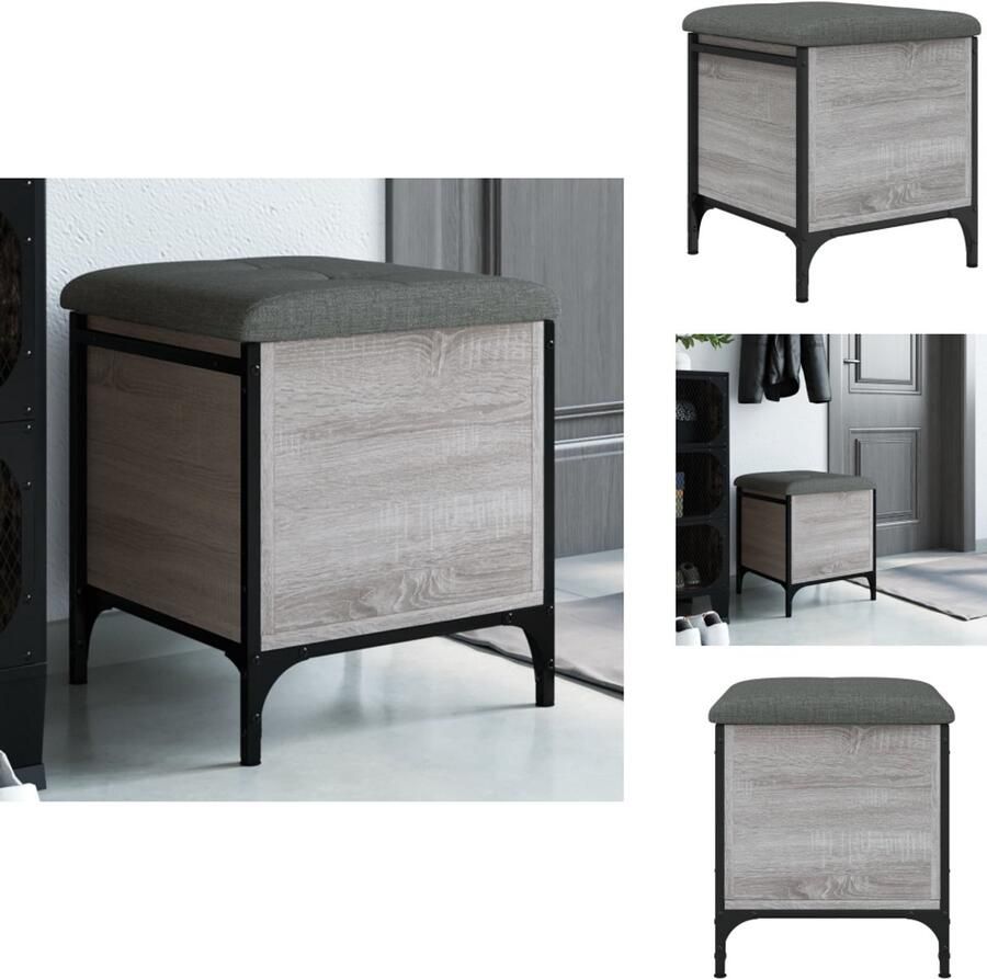 VidaXL Opbergbankje Opbergbankjes Schoenenbankje Halbankje Opbergbankje 42x42x45 cm bewerkt hout grijs sonoma eikenkleurig