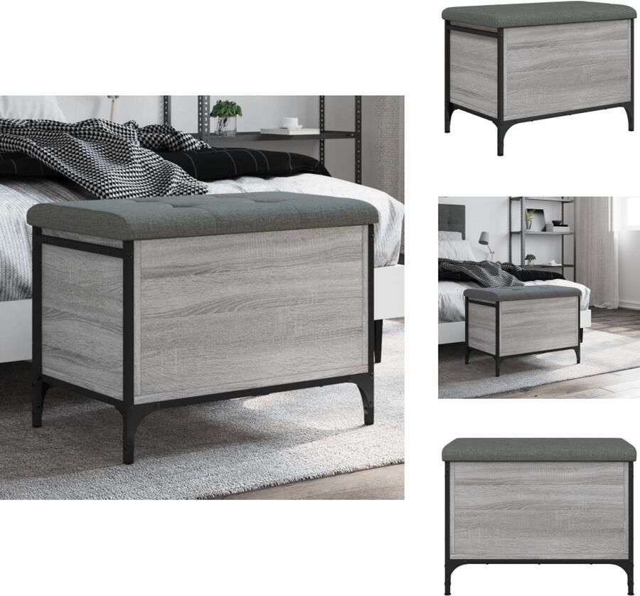 VidaXL Opbergbankje Opbergbankjes Schoenenbankje Halbankje Opbergbankje 62x42x45 cm bewerkt hout grijs sonoma eikenkleurig