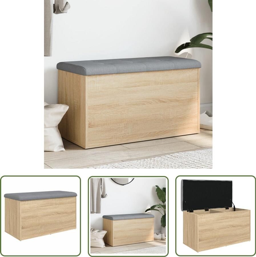 The Living Store Opbergbankje 82x42x45 cm bewerkt hout sonoma eikenkleurig Opbergbankje Opbergbankjes Schoenenbankje Halbankje