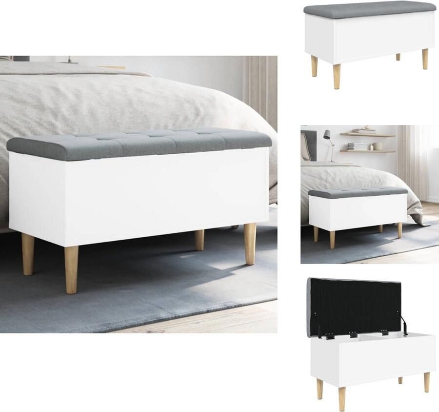 VidaXL Opbergbankje Opbergbankjes Schoenenbankje Halbankje Opbergbankje 82x42x46 cm bewerkt hout wit