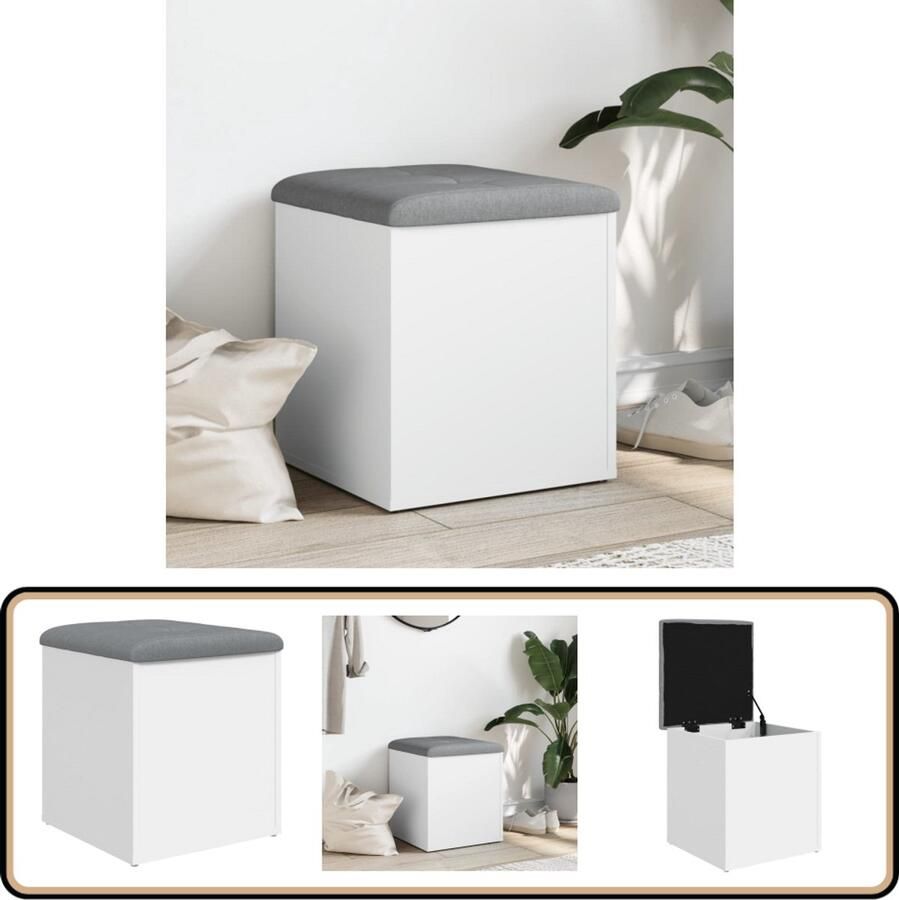 VidaXL Opbergbankje Wit 42x42x45 cm Bewerkt Hout Opbergbankje Opbergbankjes Schoenenbankje Halbankje