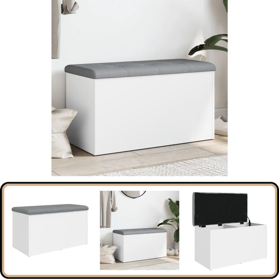 VidaXL Opbergbankje Wit 82x42x45 cm Bewerkt Hout Opbergbankje Opbergbankjes Schoenenbankje Halbankje