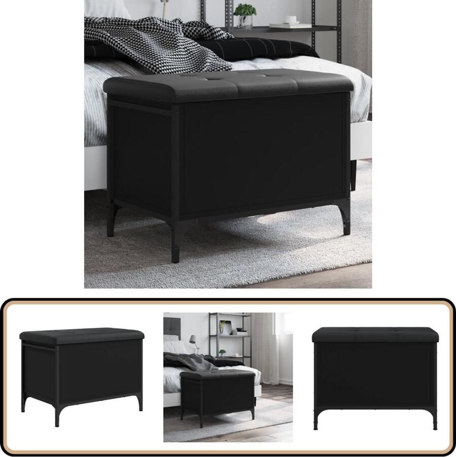 VidaXL Opbergbankje Zwart 62x42x45 cm Hout en Metaal Opbergbank Bankschikking Kastdeur Zithoek Entreemeubilair Stoere Meubels Houten Bank Multifunctionele Bank