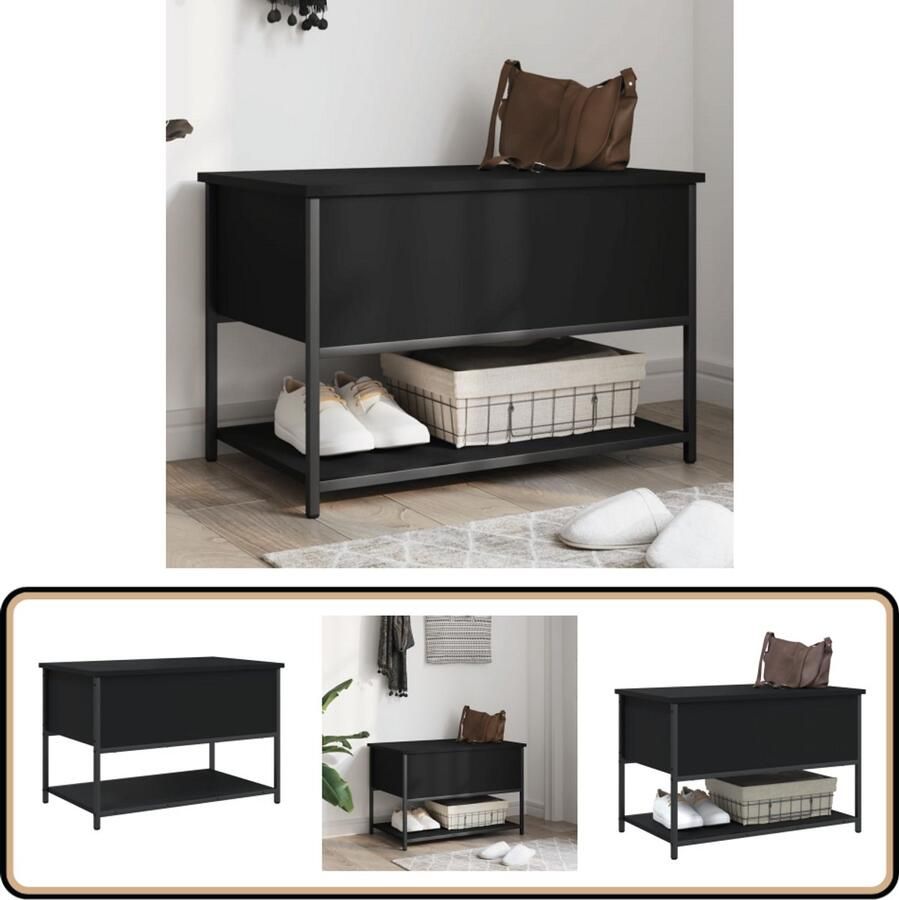 VidaXL Opbergbankje Zwart 70x42 5x47 cm Hout en Metaal Opbergbankje Opbergbankjes Halbankje Schoenenbankje
