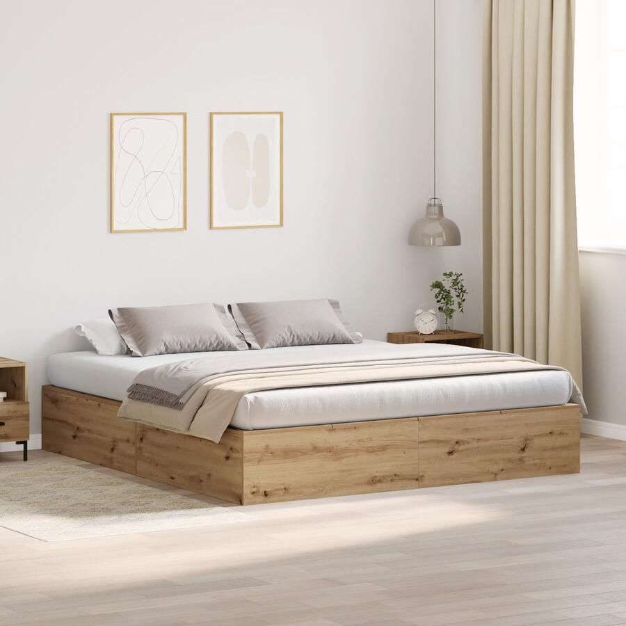 VidaXL Bedframe met opslag artisanaal eikenkleurig 200 x 200 x 31 5 cm