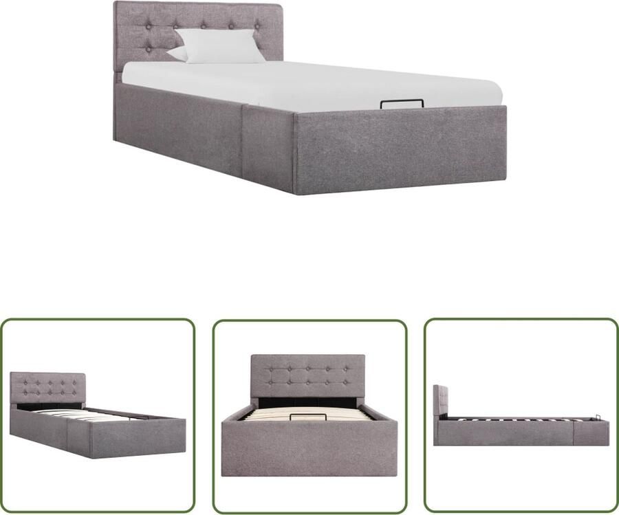 The Living Store Bedframe met hydraulische opslag stof taupe 90x200 cm Hydraulisch Bed Opbergbed Tweepersoonsbed Boxspring Bedframe - Foto 2