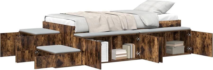 VidaXL Opslagbed Gerookt Eiken Bewerkt Hout 100 x 200 cm Opslagbed - Foto 2