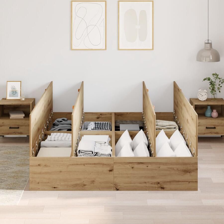 VidaXL Bedframe met opslag artisanaal eikenkleurig 190 x 140 x 31 5 cm