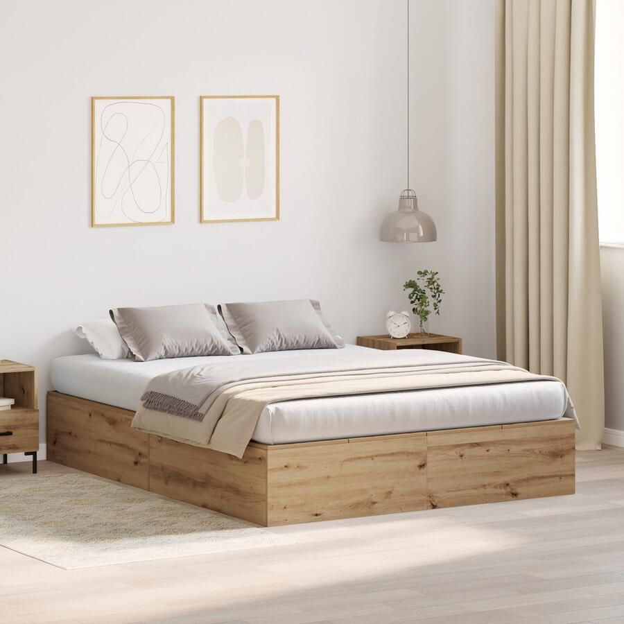 VidaXL Bedframe met opslag artisanaal eikenkleurig 190 x 135 x 31.5 cm