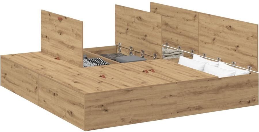 VidaXL Bedframe met opslag artisanaal eikenkleurig 200 x 200 x 31 5 cm - Foto 3