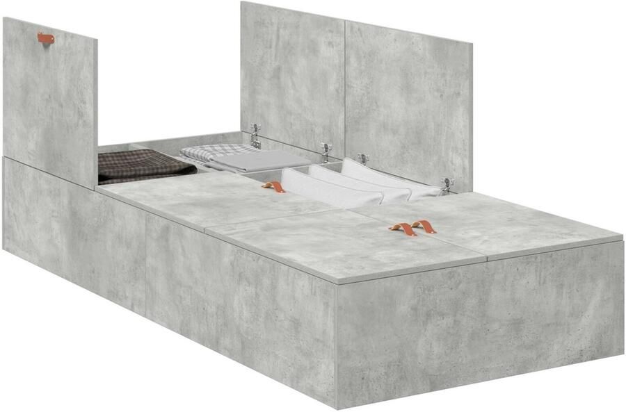VidaXL Bedframe met opslag Betongrijs 190 x 90 x 31 5 cm Bewerkt hout - Foto 3