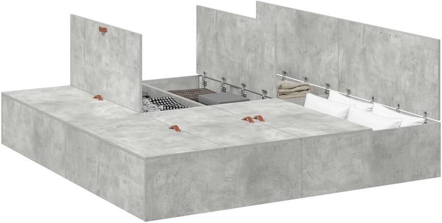 VidaXL Bedframe met opslag Betongrijs 200 x 200 x 31 5 cm Bewerkt hout - Foto 2