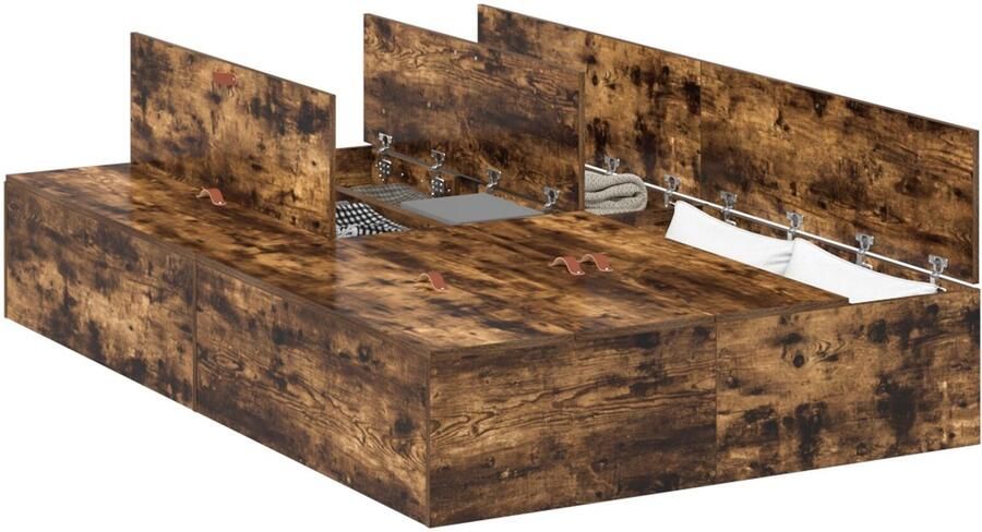 VidaXL Bedframe met opslag Gerookt eiken 120 x 200 cm Bewerkt hout - Foto 3