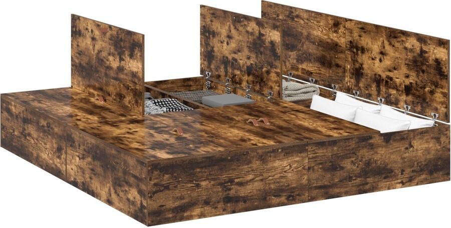 VidaXL Bedframe met opslag Gerookt eiken 200 x 200 cm Bewerkt hout - Foto 3