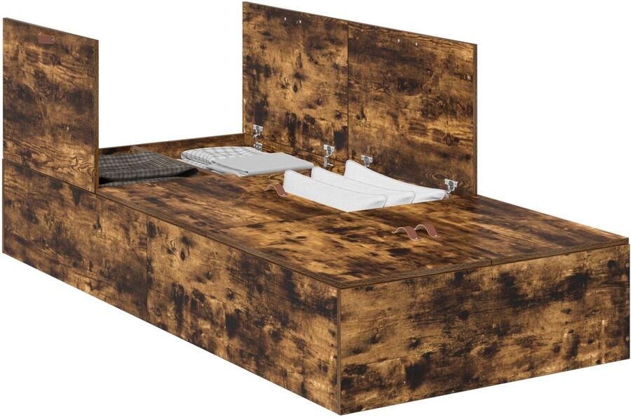 VidaXL Bedframe met opslag Gerookt eiken 100 x 200 cm Bewerkt hout - Foto 2