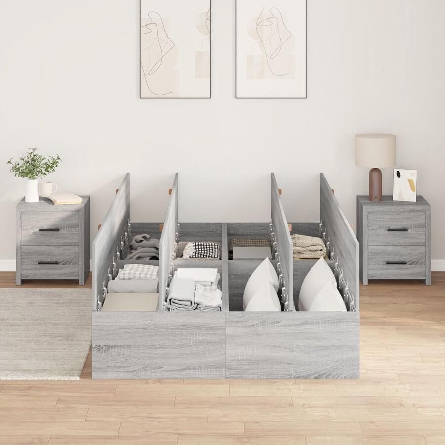 VidaXL Bedframe met opslag Grijs sonoma 120 x 190 cm Bewerkt hout