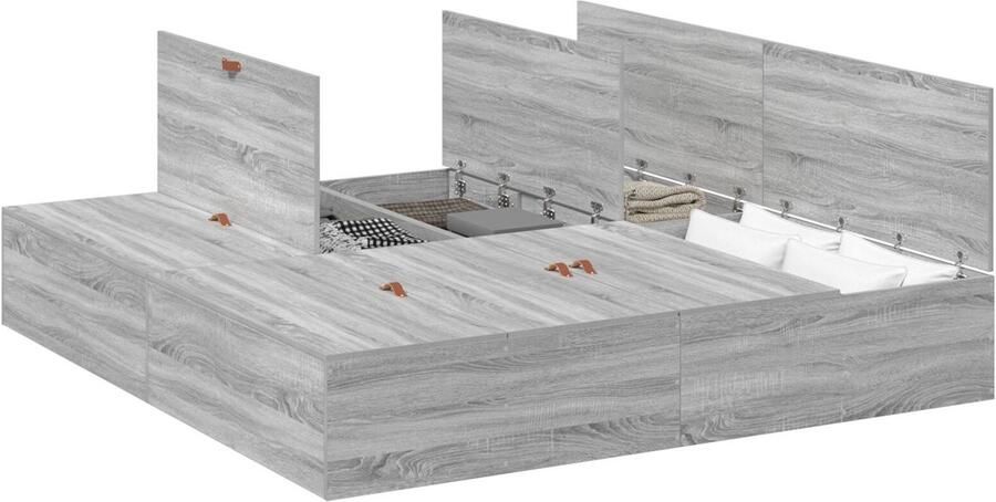 VidaXL Bedframe met opslag Grijs sonoma 200 x 200 cm Bewerkt hout - Foto 3