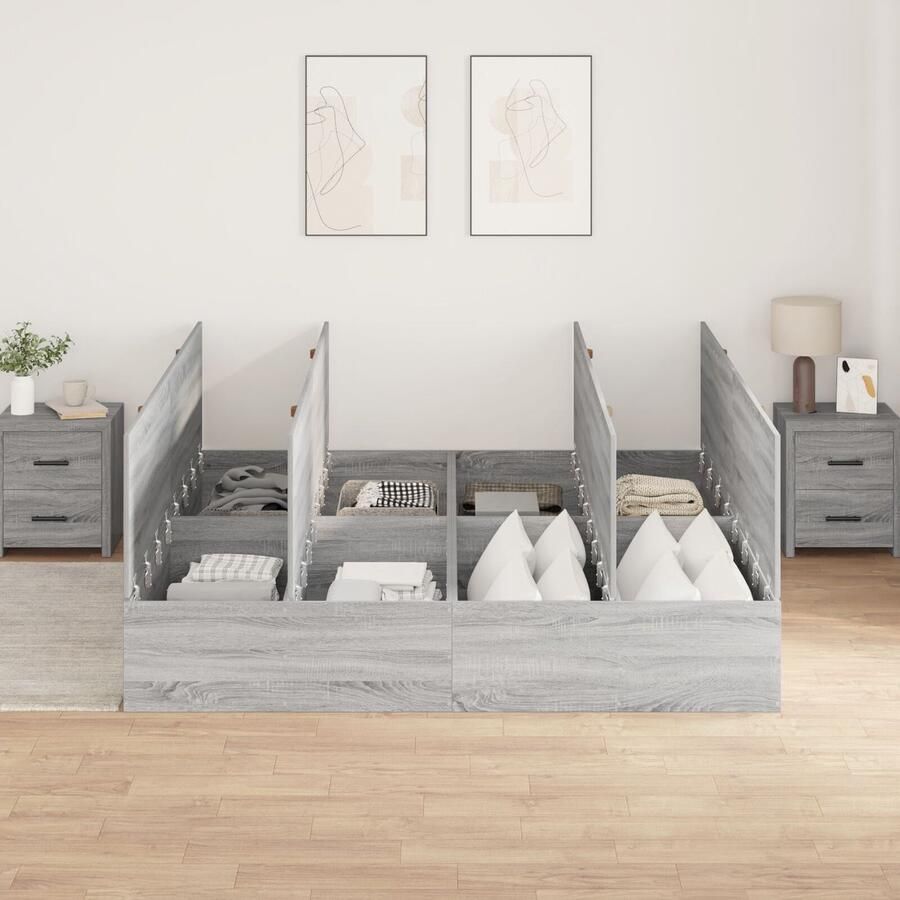 VidaXL Bedframe met opslag Grijs sonoma 200 x 200 cm Bewerkt hout