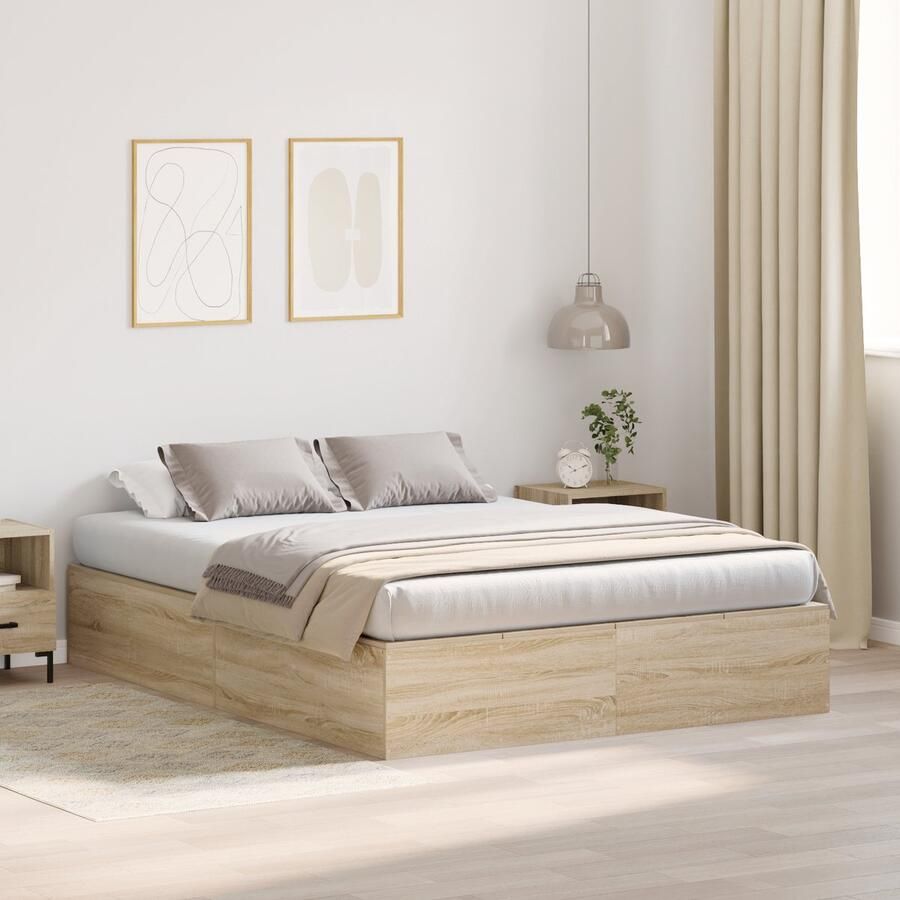 VidaXL Bedframe met opslag Sonoma eiken 140 x 200 cm Bewerkt hout