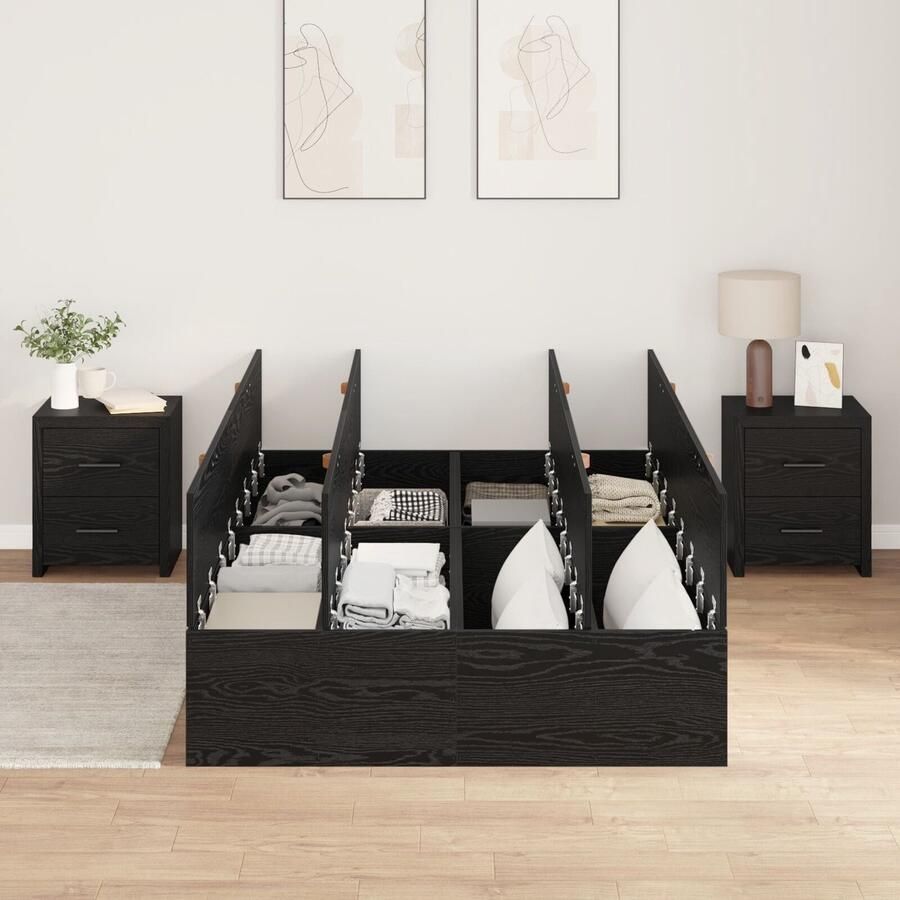 VidaXL Opbergbedframe met opslag Zwart Eiken 120 x 200 cm Bewerkt hout - Foto 3