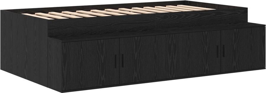 VidaXL Opbergbedframe met opslag Zwart eiken 90 x 190 cm Bewerkt hout