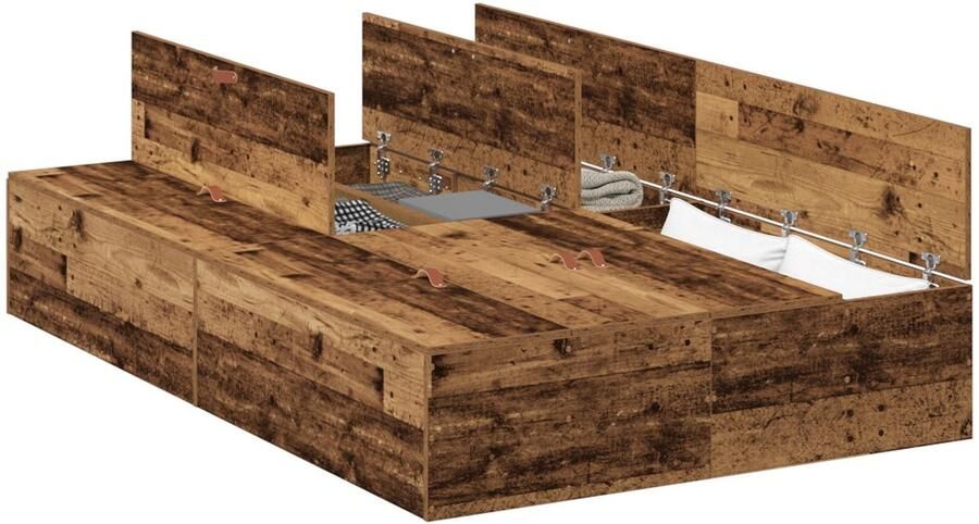 VidaXL Bedframe met opslag Oud hout 190 x 120 x 31.5 cm Bewerkt hout - Foto 3