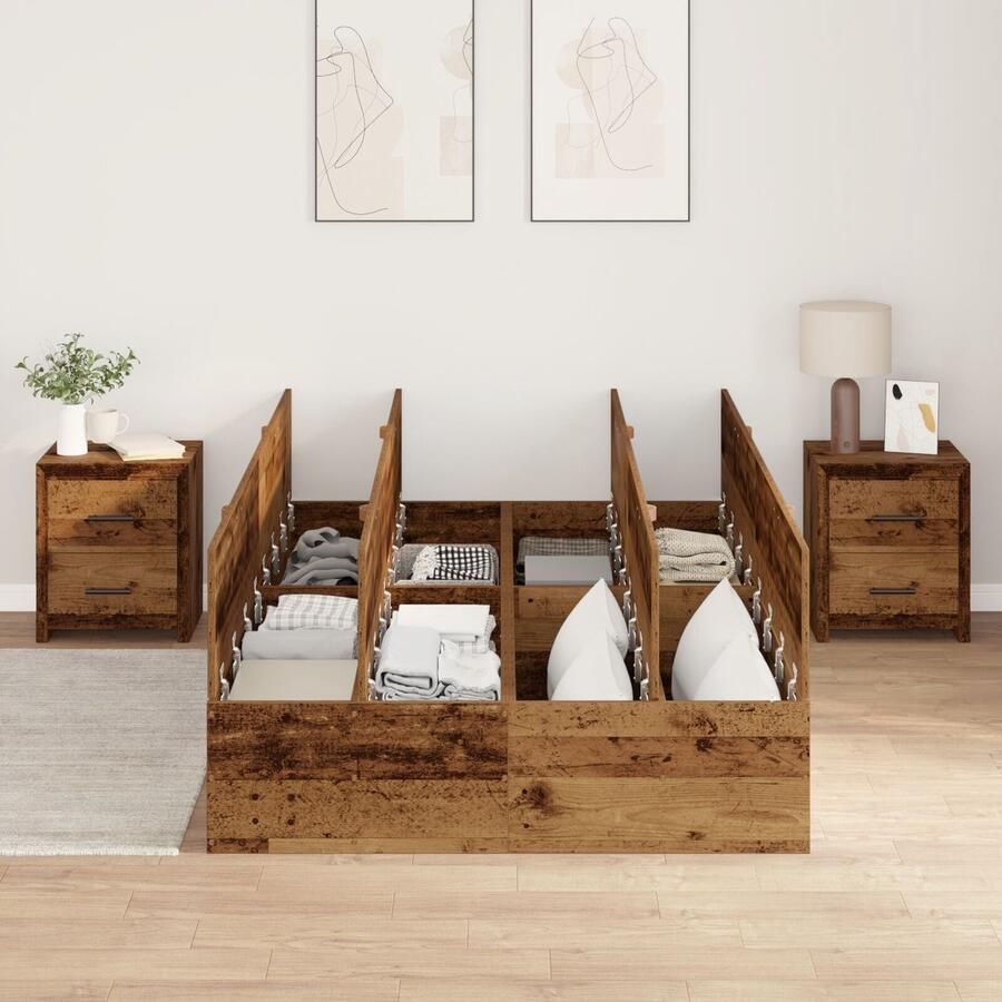 VidaXL Bedframe met opslag Oud hout 190 x 120 x 31.5 cm Bewerkt hout