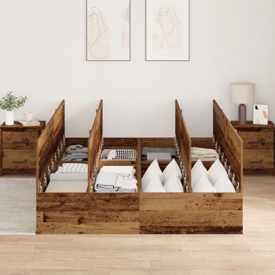 VidaXL Bedframe met opslag Oud hout 200 x 140 x 31.5 cm Bewerkt hout