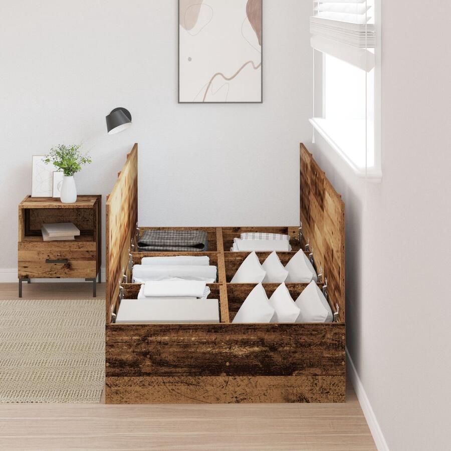 VidaXL Bedframe met opslag Oud hout 200 x 90 x 31 5 cm Bewerkt hout