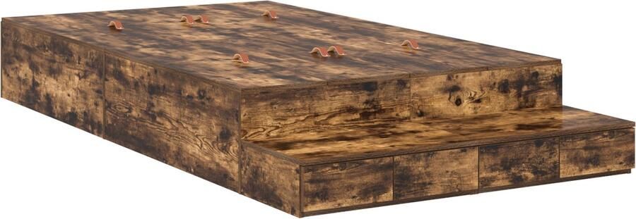 VidaXL Opbergbedframe Rook Eiken 226.5 x 120 x 31.5 cm Bewerkt hout