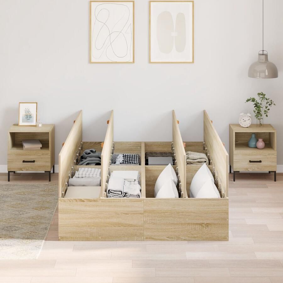 VidaXL Bedframe met opslag Sonoma eiken 120 x 190 cm Bewerkt hout