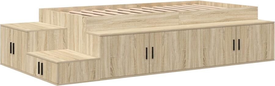 VidaXL Opslag Bed Sonoma eik Bewerkt hout 90 x 190 cm Opslag Bedframe - Foto 2