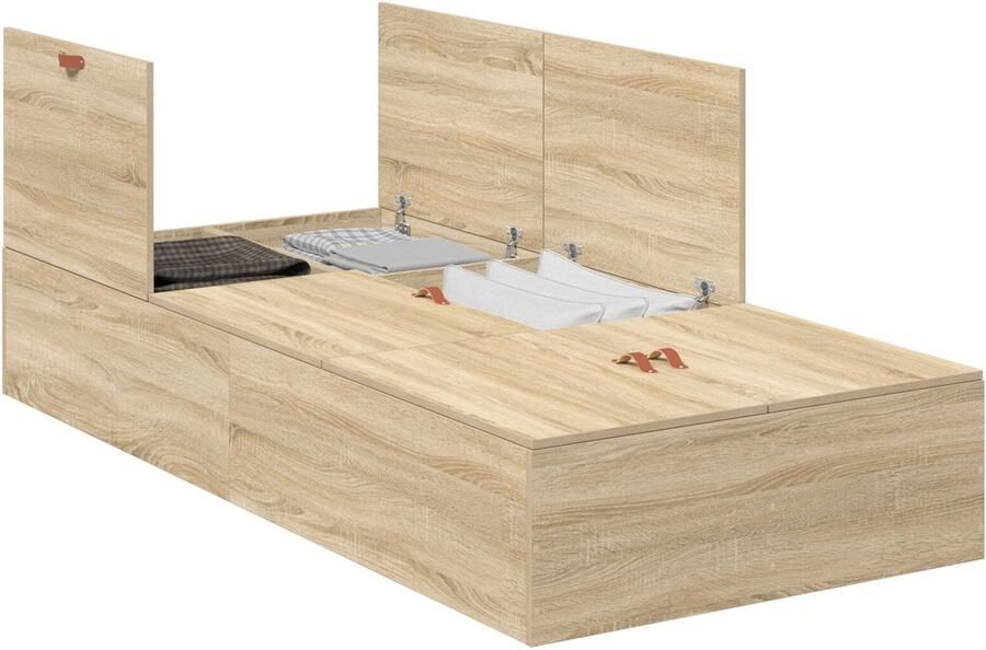 VidaXL Bedframe met opslag Sonoma eiken 100 x 200 cm Bewerkt hout - Foto 3