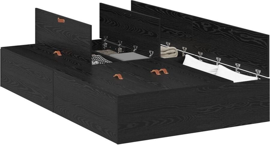 VidaXL Bedframe met opslag Zwart eiken 120 x 200 cm Bewerkt hout - Foto 3