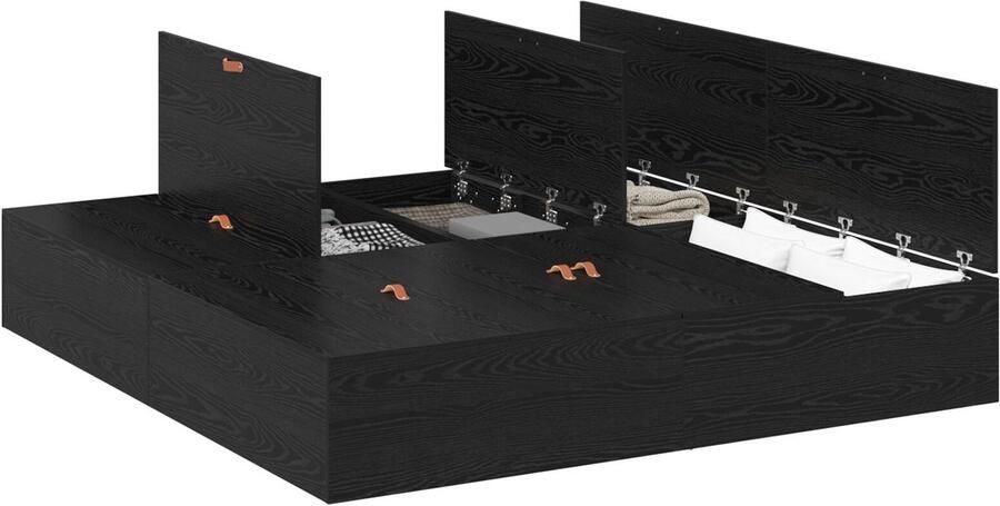VidaXL Bedframe met opslag Zwart eiken 200 x 200 cm Bewerkt hout - Foto 4