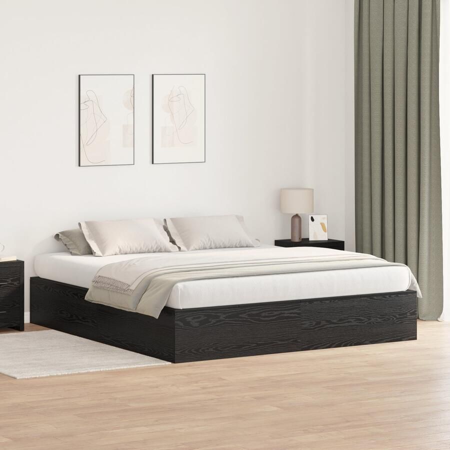 VidaXL Bedframe met opslag Zwart eiken 200 x 200 cm Bewerkt hout