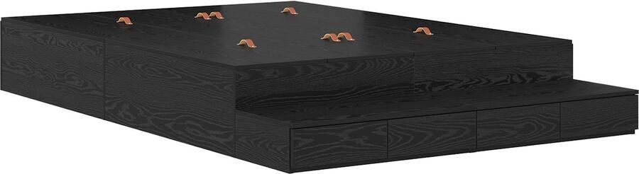 VidaXL Opbergbedframe Zwart eiken 226.5 x 140 x 31.5 cm Bewerkt hout - Foto 2