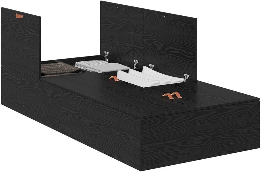 VidaXL Bedframe met opslag Zwart eiken 200 x 80 x 31.5 cm Bewerkt hout - Foto 3