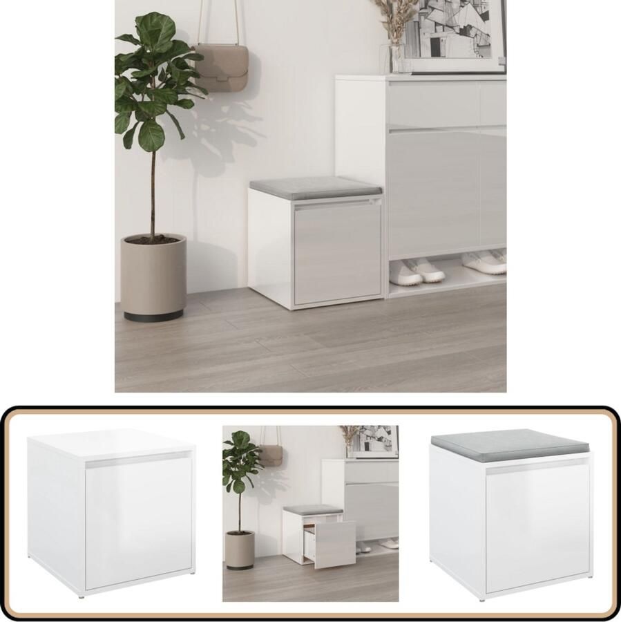 VidaXL Opbergbox 40 5x40x40 cm Hoogglans Wit Opbergbox Houten Kast Opbergkast Decoratie Woonaccessoires