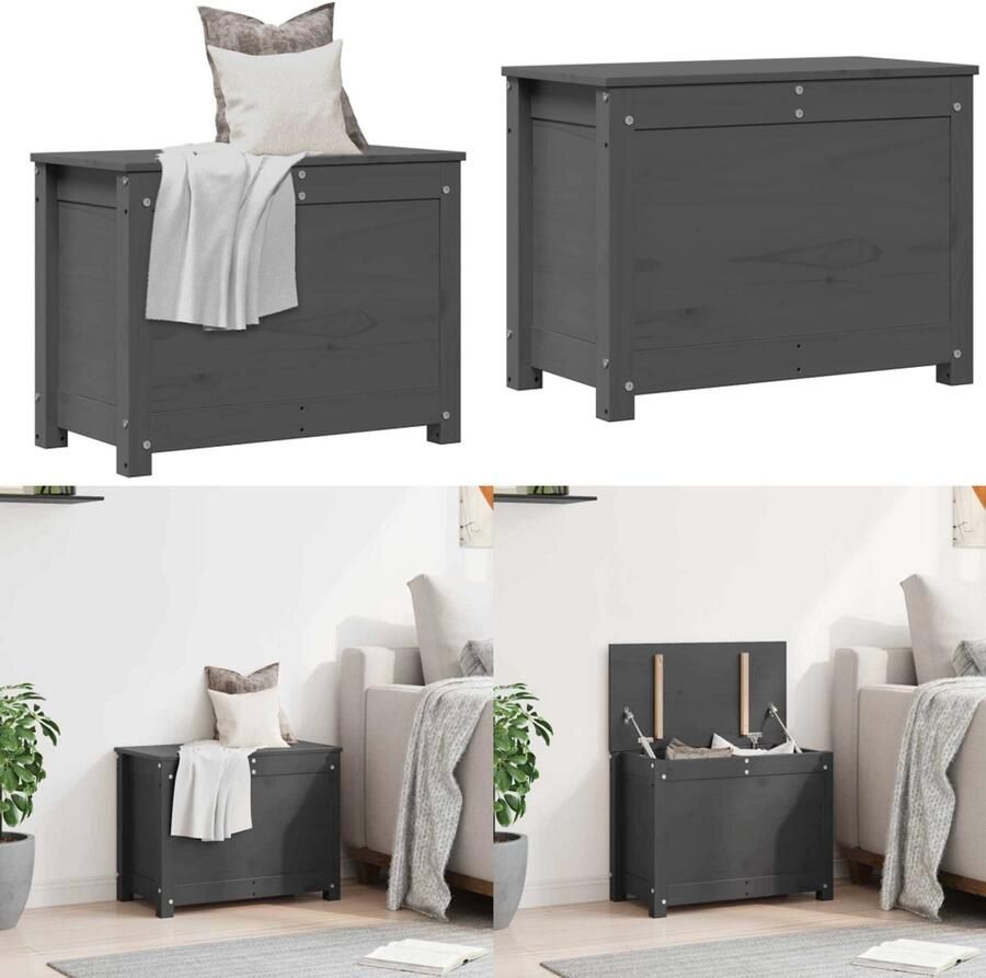 VidaXL Opbergbox grijs 60x32x45 5 cm massief grenenhout Opbergbox Opbergboxen Gereedschapskist Opbergkist