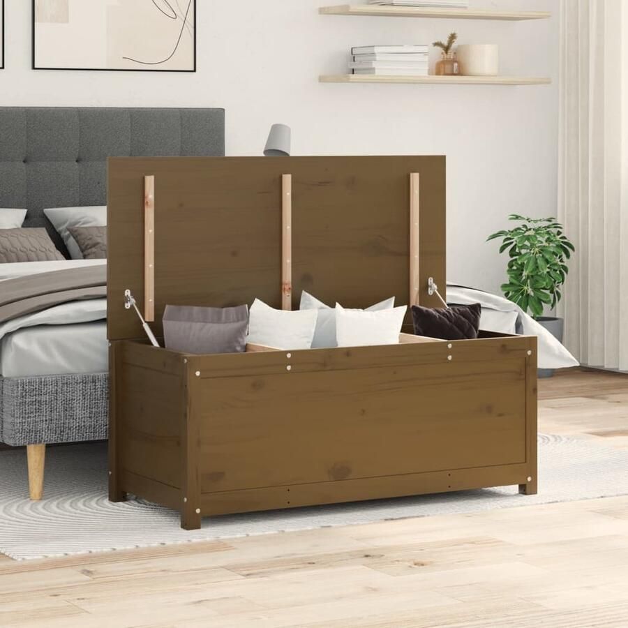 VidaXL Opbergbox Honingbruin 110x50x45 5 cm Opslag Box Houten Kast Grenoble Hout Opberger Opbergtas Meubilair Living Room Furniture Bedroom Furniture - Foto 2