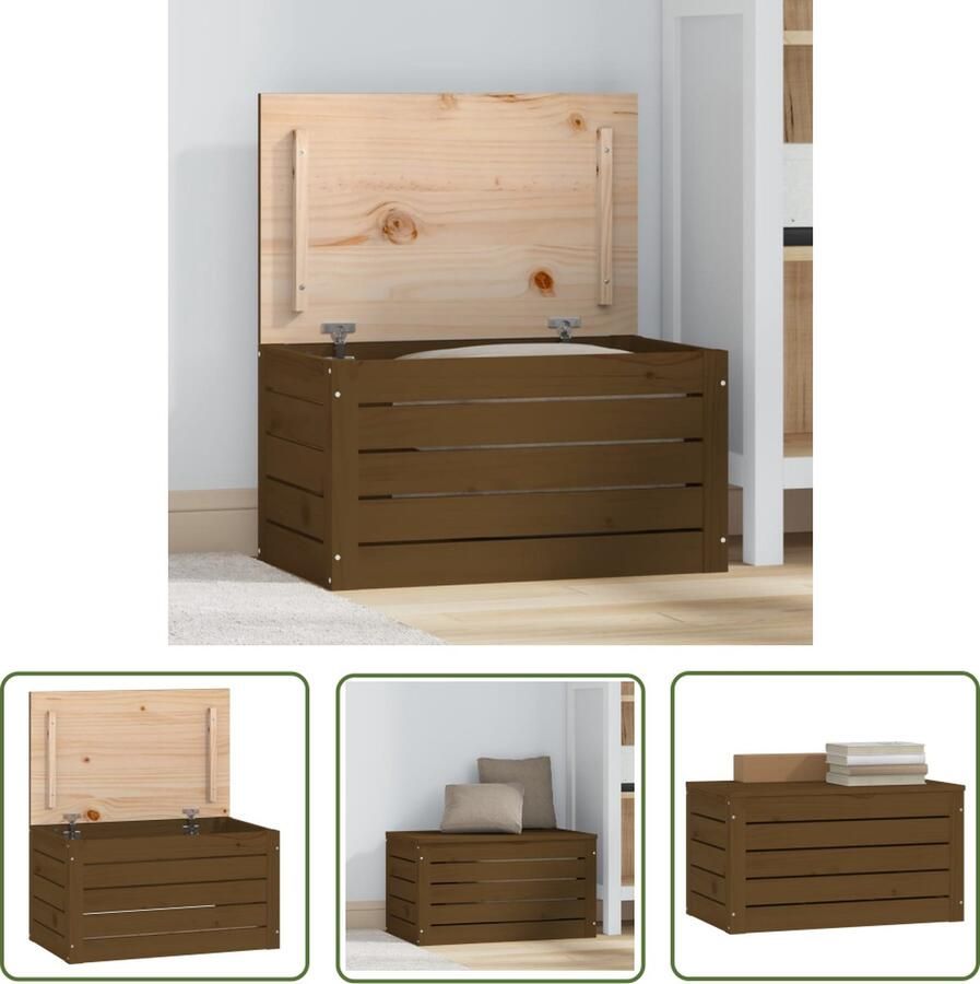 The Living Store Opbergdoos Grenenhout Gereedschapskist 59.5 x 36.5 x 33 cm Honingbruin Opbergdoos Grenenhouten Kast Opberger Opslagkast Woonaccessoires - Foto 2