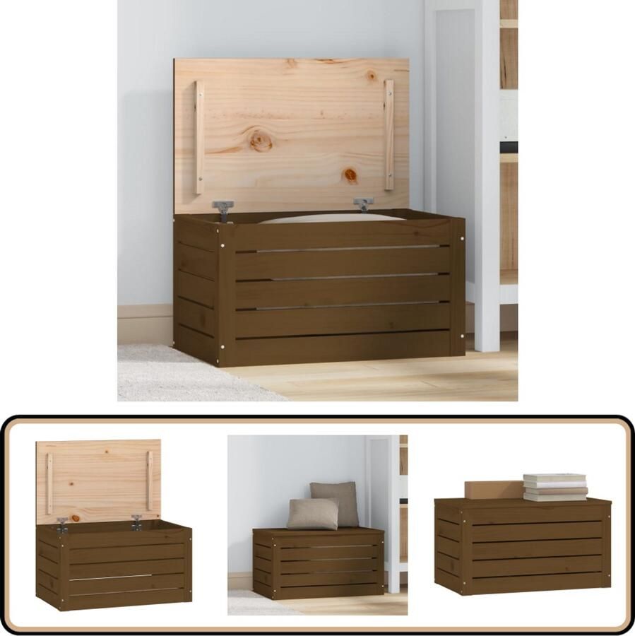 VidaXL Opbergbox Honingbruin Grenenhout 59 5x36 5x33 cm Opbergdozen Gereedschapskisten Houten Kastjes Grenenhout Meubilair Honingbruine Decoratie Kamer Accessoires Opslag Solutions Organisatorische Hulp Vintage Stijl