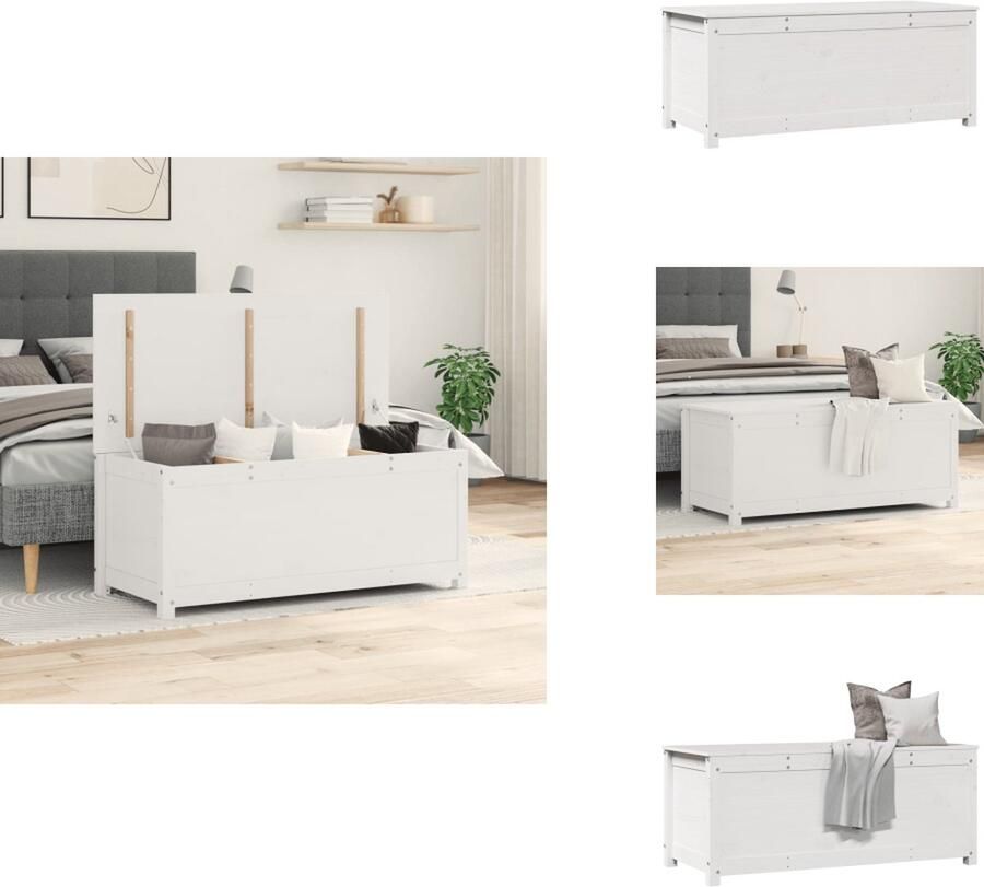 The Living Store Opbergdoos Massief Grenenhout 110 x 50 x 45.5 cm Wit Opbergdozen Opbergkast Grenoble Hout Wit Meubilair Kastje - Foto 5