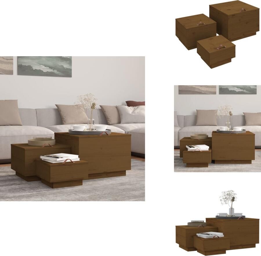 VidaXL Opbergbox Opbergboxen Opbergdoos Gereedschapskist Opbergboxen met deksels 3 st massief grenenhout honingbruin