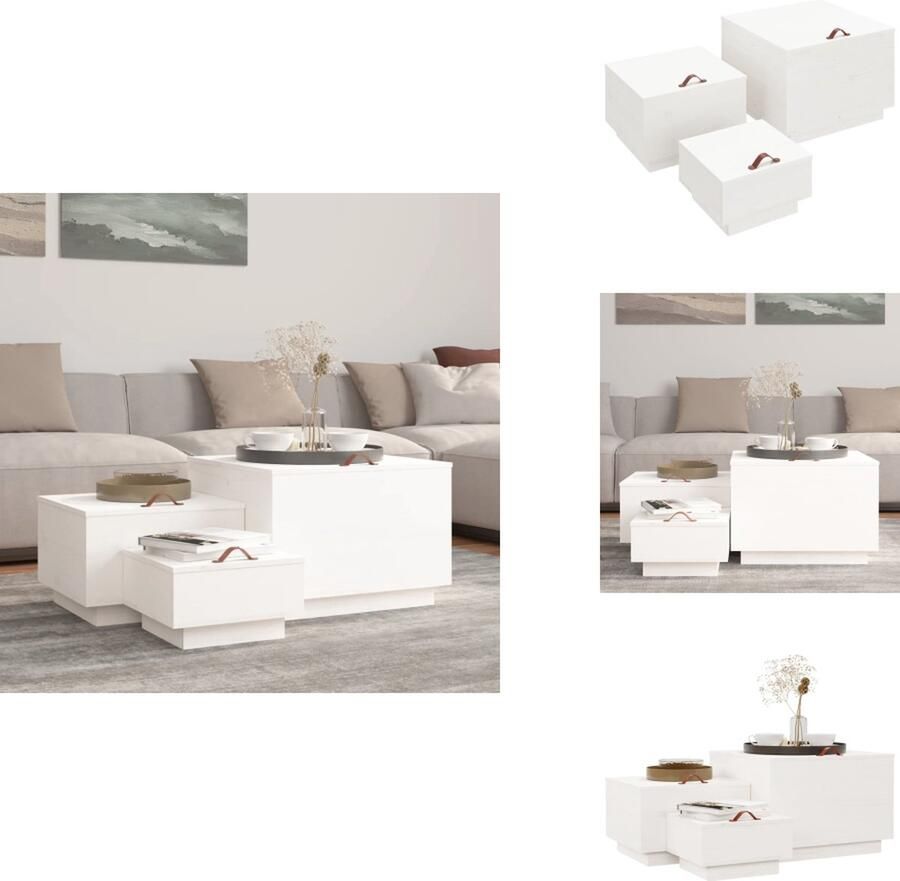 VidaXL Opbergbox Opbergboxen Opbergdoos Gereedschapskist Opbergboxen met deksels 3 st massief grenenhout wit